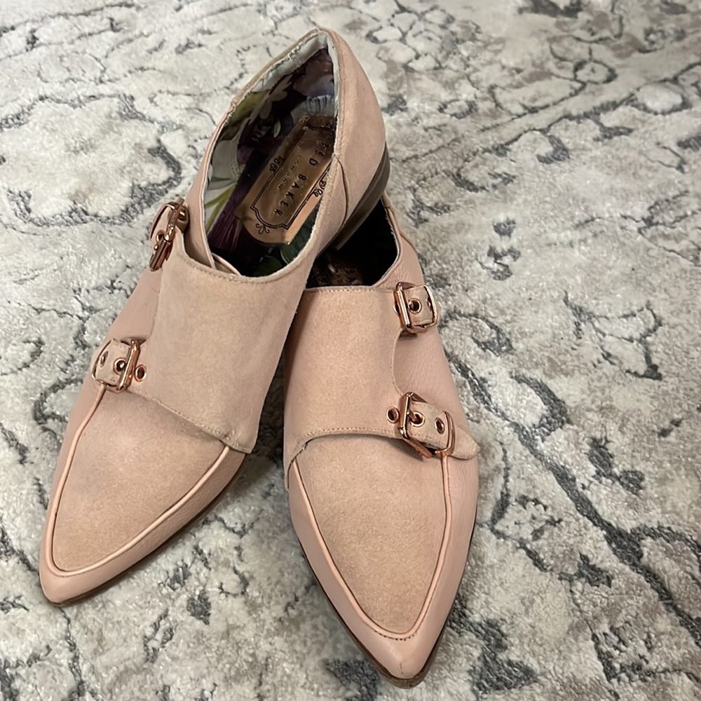 Ted Baker Naoi monk strap blush pink suede and leather shoe Size 5.5/ EU 36